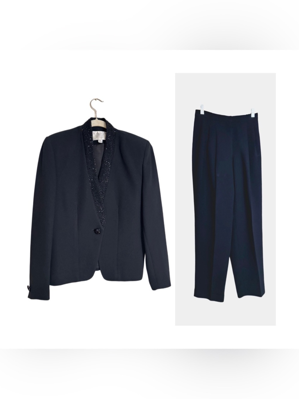 Valerie Stevens Beaded Suit Sz 6 Blazer Blazer Jacket Pants Black Business Party